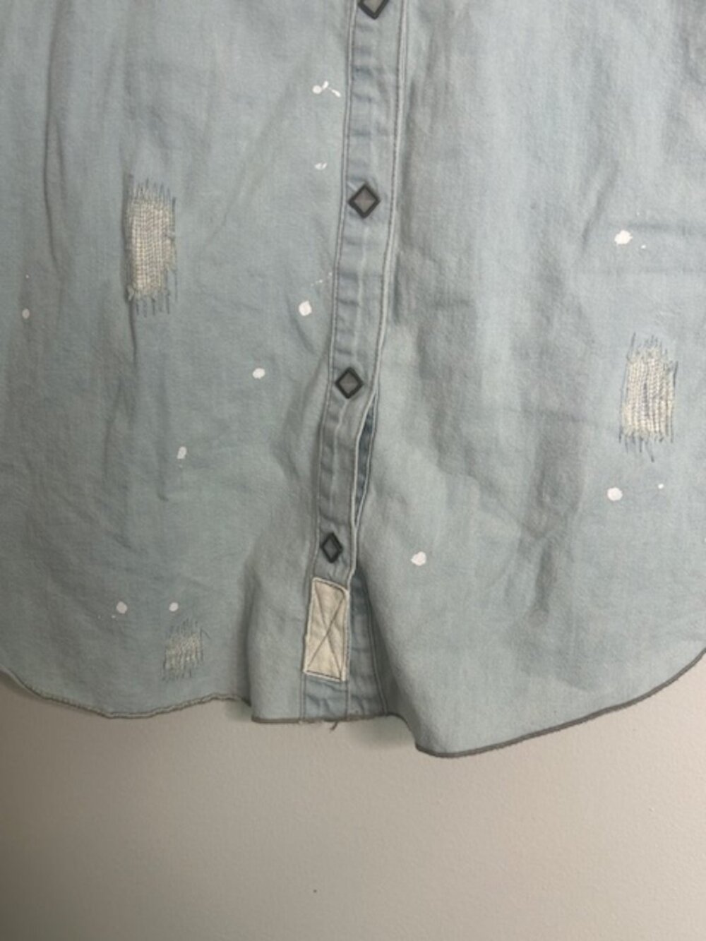 We the Free x Free People Western Wear Cutoff Denim Embroidered Fray Snap Top - Picture 5 of 16